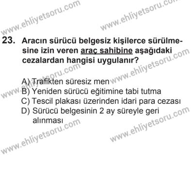 2 Kasım 2013 Tarihli Sürücü Adayları Sınavı N Kitapçığı 23. Soru