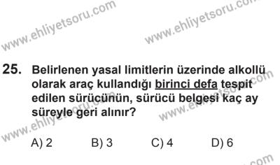 2 Kasım 2013 Tarihli Sürücü Adayları Sınavı N Kitapçığı 25. Soru