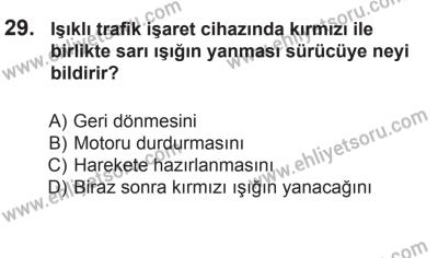 2 Kasım 2013 Tarihli Sürücü Adayları Sınavı N Kitapçığı 29. Soru