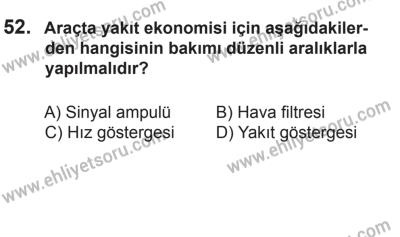 2 Kasım 2013 Tarihli Sürücü Adayları Sınavı N Kitapçığı 52. Soru