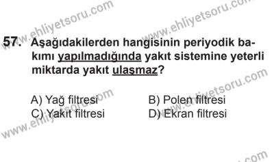 2 Kasım 2013 Tarihli Sürücü Adayları Sınavı N Kitapçığı 57. Soru