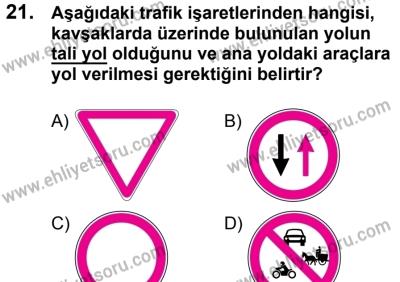 20 Mayıs 2017 Tarihli Sürücü Adayları Sınavı K Kitapçığı 1. Oturum 21. Soru
