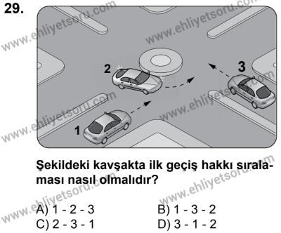 20 Mayıs 2017 Tarihli Sürücü Adayları Sınavı K Kitapçığı 1. Oturum 29. Soru