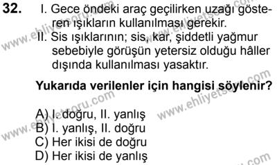 20 Mayıs 2017 Tarihli Sürücü Adayları Sınavı K Kitapçığı 1. Oturum 32. Soru