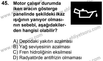 20 Mayıs 2017 Tarihli Sürücü Adayları Sınavı K Kitapçığı 1. Oturum 45. Soru