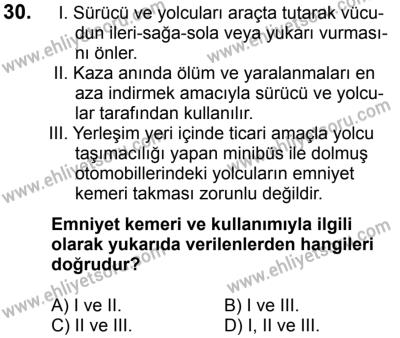 20 Mayıs 2017 Tarihli Sürücü Adayları Sınavı K Kitapçığı 2. Oturum 30. Soru