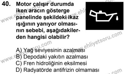 20 Mayıs 2017 Tarihli Sürücü Adayları Sınavı K Kitapçığı 2. Oturum 40. Soru