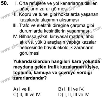20 Mayıs 2017 Tarihli Sürücü Adayları Sınavı K Kitapçığı 2. Oturum 50. Soru