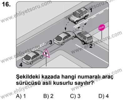 20 Mayıs 2017 Tarihli Sürücü Adayları Sınavı L Kitapçığı 1. Oturum 16. Soru