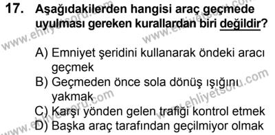 20 Mayıs 2017 Tarihli Sürücü Adayları Sınavı L Kitapçığı 1. Oturum 17. Soru