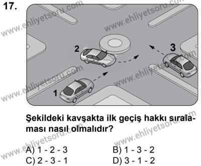 20 Mayıs 2017 Tarihli Sürücü Adayları Sınavı L Kitapçığı 2Oturumu 17. Soru