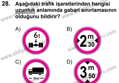 20 Mayıs 2017 Tarihli Sürücü Adayları Sınavı L Kitapçığı 2Oturumu 28. Soru