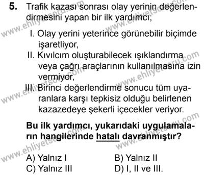 20 Mayıs 2017 Tarihli Sürücü Adayları Sınavı M Kitapçığı 1. Oturum 5. Soru