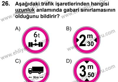 20 Mayıs 2017 Tarihli Sürücü Adayları Sınavı M Kitapçığı 1. Oturum 26. Soru
