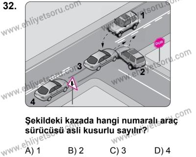 20 Mayıs 2017 Tarihli Sürücü Adayları Sınavı M Kitapçığı 1. Oturum 32. Soru