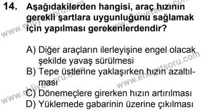 20 Mayıs 2017 Tarihli Sürücü Adayları Sınavı M Kitapçığı 2. Oturum 14. Soru