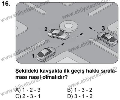 20 Mayıs 2017 Tarihli Sürücü Adayları Sınavı M Kitapçığı 2. Oturum 16. Soru