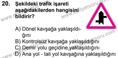 20 Mayıs 2017 Tarihli Sürücü Adayları Sınavı M Kitapçığı 2. Oturum 20. Soru