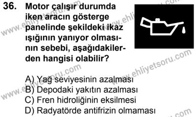 20 Mayıs 2017 Tarihli Sürücü Adayları Sınavı M Kitapçığı 2. Oturum 36. Soru
