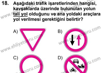 20 Mayıs 2017 Tarihli Sürücü Adayları Sınavı N Kitapçığı 1. Oturum 18. Soru