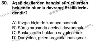 20 Mayıs 2017 Tarihli Sürücü Adayları Sınavı N Kitapçığı 1. Oturum 30. Soru