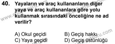 20 Mayıs 2017 Tarihli Sürücü Adayları Sınavı N Kitapçığı 1. Oturum 40. Soru