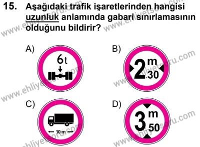 20 Mayıs 2017 Tarihli Sürücü Adayları Sınavı N Kitapçığı 2. Oturum 15. Soru