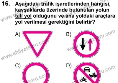20 Mayıs 2017 Tarihli Sürücü Adayları Sınavı N Kitapçığı 2. Oturum 16. Soru