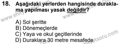 20 Mayıs 2017 Tarihli Sürücü Adayları Sınavı N Kitapçığı 2. Oturum 18. Soru