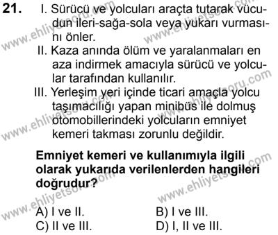 20 Mayıs 2017 Tarihli Sürücü Adayları Sınavı N Kitapçığı 2. Oturum 21. Soru