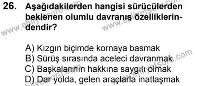 20 Mayıs 2017 Tarihli Sürücü Adayları Sınavı N Kitapçığı 2. Oturum 26. Soru