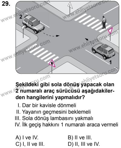 20 Mayıs 2017 Tarihli Sürücü Adayları Sınavı N Kitapçığı 2. Oturum 29. Soru