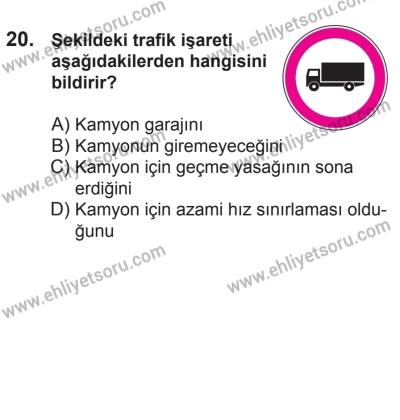 21 Nisan 2018 Tarihli Sürücü Adayları Sınavı K Kitapçığı 20. Soru