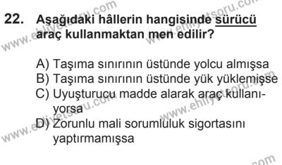 21 Nisan 2018 Tarihli Sürücü Adayları Sınavı K Kitapçığı 22. Soru