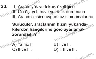 21 Nisan 2018 Tarihli Sürücü Adayları Sınavı K Kitapçığı 23. Soru