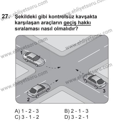 21 Nisan 2018 Tarihli Sürücü Adayları Sınavı K Kitapçığı 27. Soru