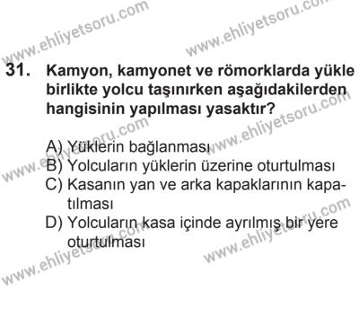 21 Nisan 2018 Tarihli Sürücü Adayları Sınavı K Kitapçığı 31. Soru