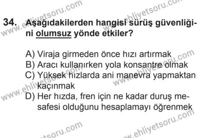21 Nisan 2018 Tarihli Sürücü Adayları Sınavı K Kitapçığı 34. Soru