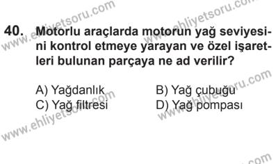 21 Nisan 2018 Tarihli Sürücü Adayları Sınavı K Kitapçığı 40. Soru