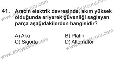 21 Nisan 2018 Tarihli Sürücü Adayları Sınavı K Kitapçığı 41. Soru