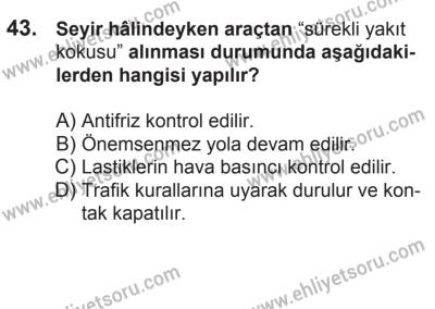 21 Nisan 2018 Tarihli Sürücü Adayları Sınavı K Kitapçığı 43. Soru