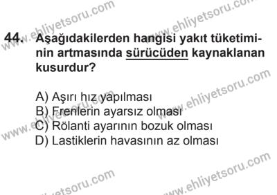 21 Nisan 2018 Tarihli Sürücü Adayları Sınavı K Kitapçığı 44. Soru