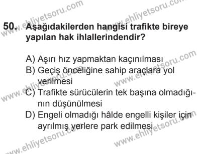 21 Nisan 2018 Tarihli Sürücü Adayları Sınavı K Kitapçığı 50. Soru