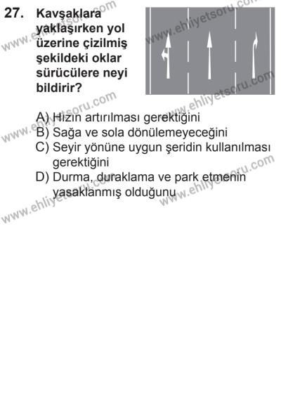 21 Nisan 2018 Tarihli Sürücü Adayları Sınavı L Kitapçığı 27. Soru