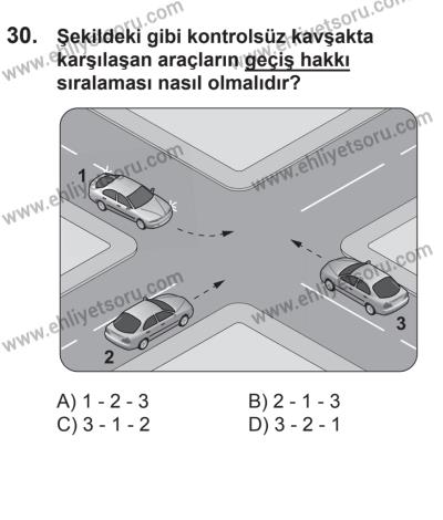 21 Nisan 2018 Tarihli Sürücü Adayları Sınavı L Kitapçığı 30. Soru