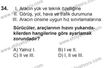 21 Nisan 2018 Tarihli Sürücü Adayları Sınavı L Kitapçığı 34. Soru