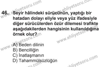 21 Nisan 2018 Tarihli Sürücü Adayları Sınavı L Kitapçığı 46. Soru