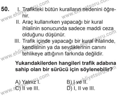 21 Nisan 2018 Tarihli Sürücü Adayları Sınavı L Kitapçığı 50. Soru