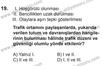 21 Nisan 2018 Tarihli Sürücü Adayları Sınavı M Kitapçığı 19. Soru