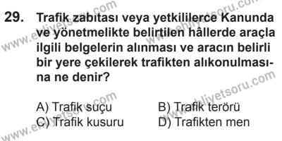 21 Nisan 2018 Tarihli Sürücü Adayları Sınavı M Kitapçığı 29. Soru